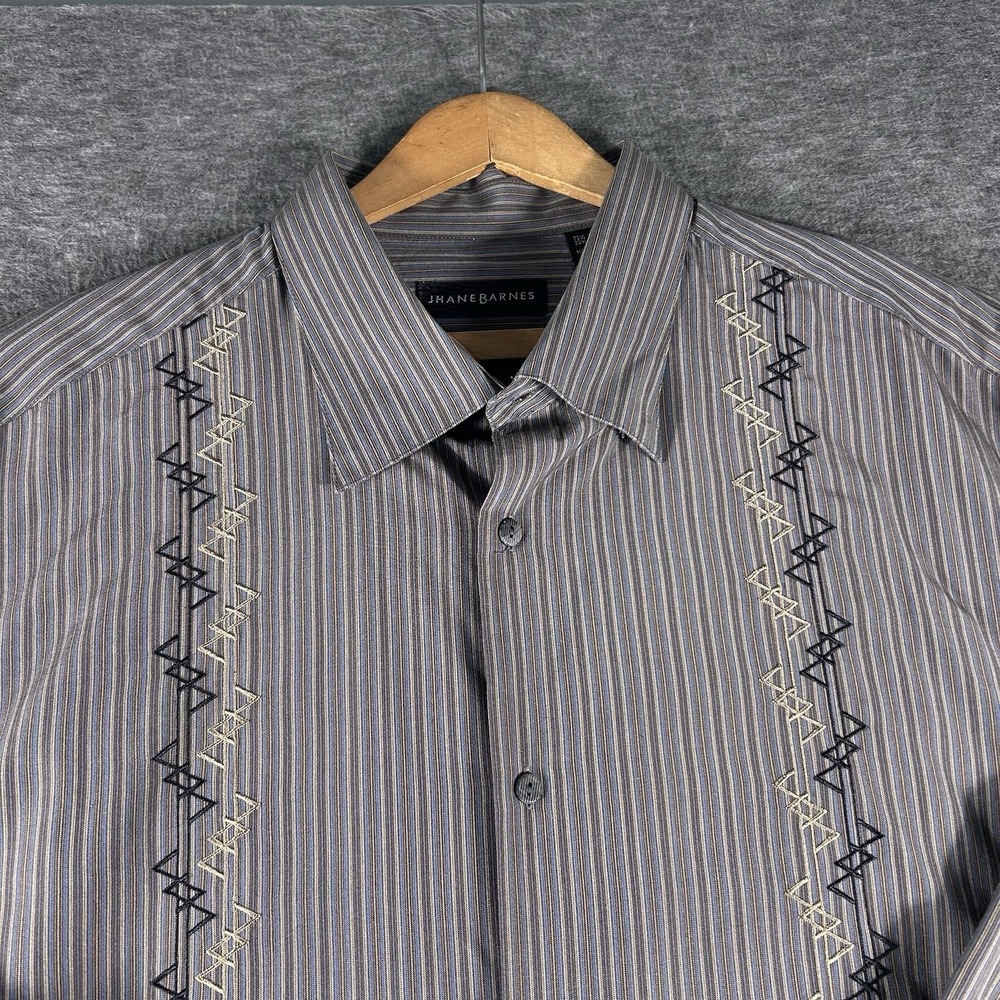 Jhane Barnes Men Luxury Sport Shirt Silk Blend Striped Snap Collar Size XL